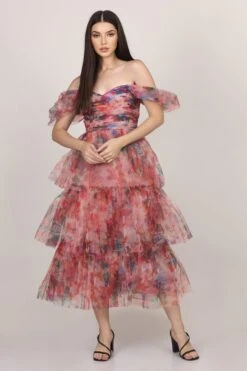 Sydney Tulle Midi Dress In Rose Floral 7 Sydney Tulle Midi Dress In Rose Floral -Laceand Beads 005A0128