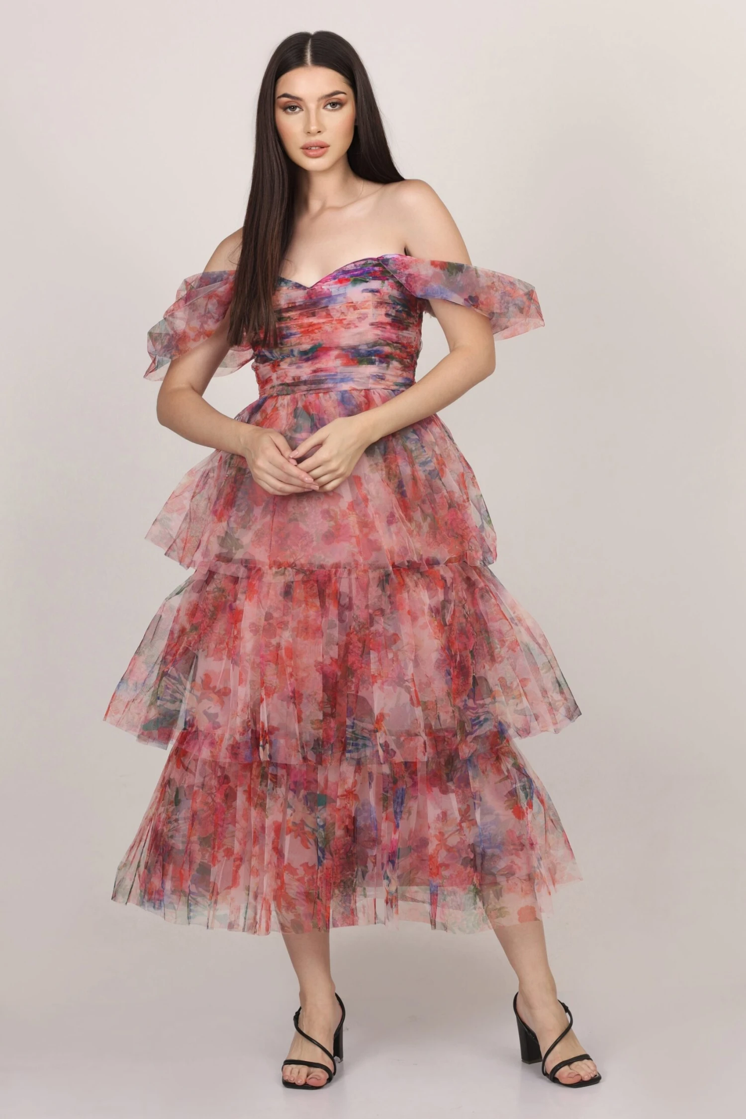 Sydney Tulle Midi Dress In Rose Floral 3 Sydney Tulle Midi Dress In Rose Floral - Image 3