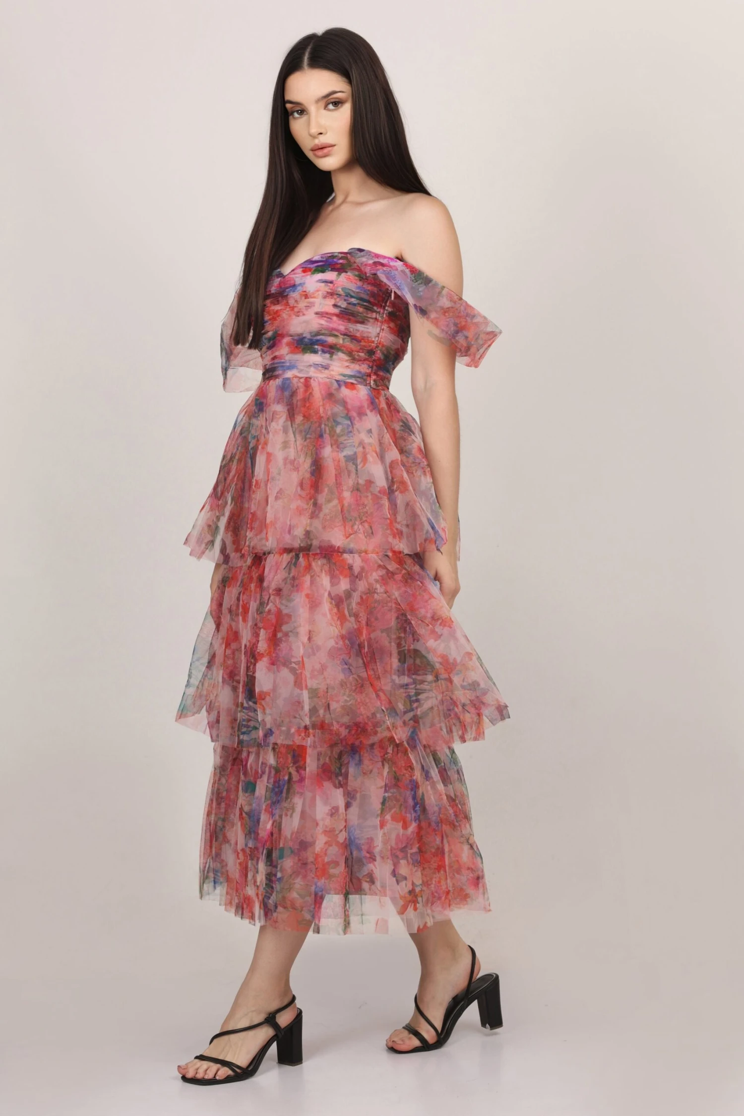 Sydney Tulle Midi Dress In Rose Floral 1 Sydney Tulle Midi Dress In Rose Floral