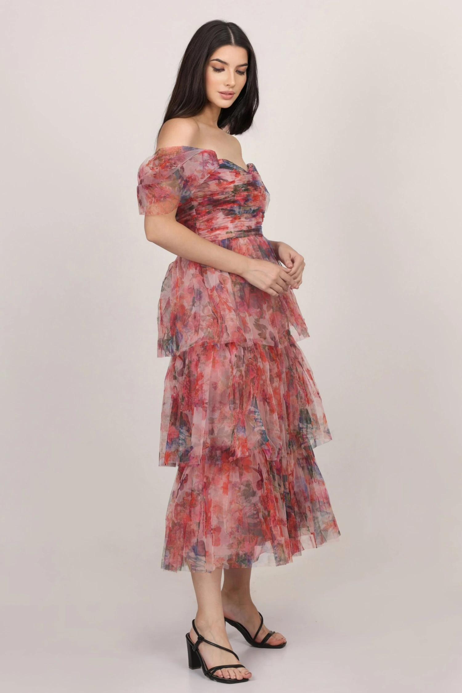Sydney Tulle Midi Dress In Rose Floral 4 Sydney Tulle Midi Dress In Rose Floral - Image 4