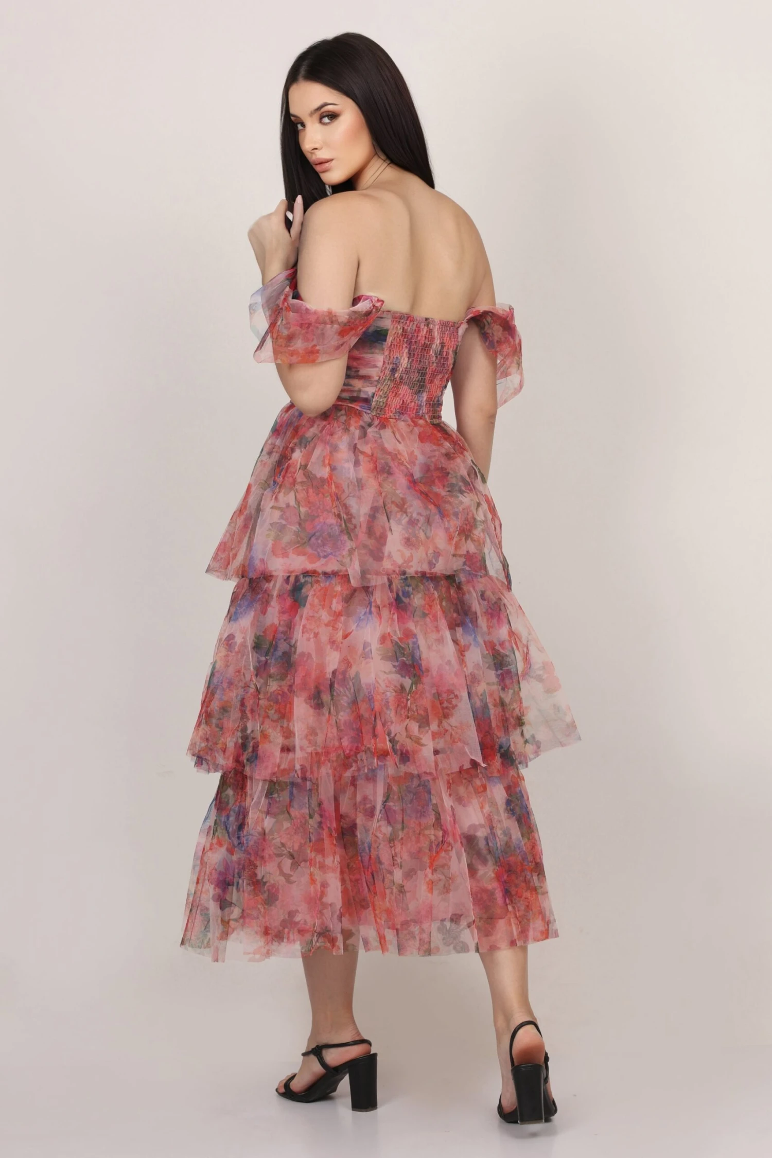 Sydney Tulle Midi Dress In Rose Floral 2 Sydney Tulle Midi Dress In Rose Floral - Image 2