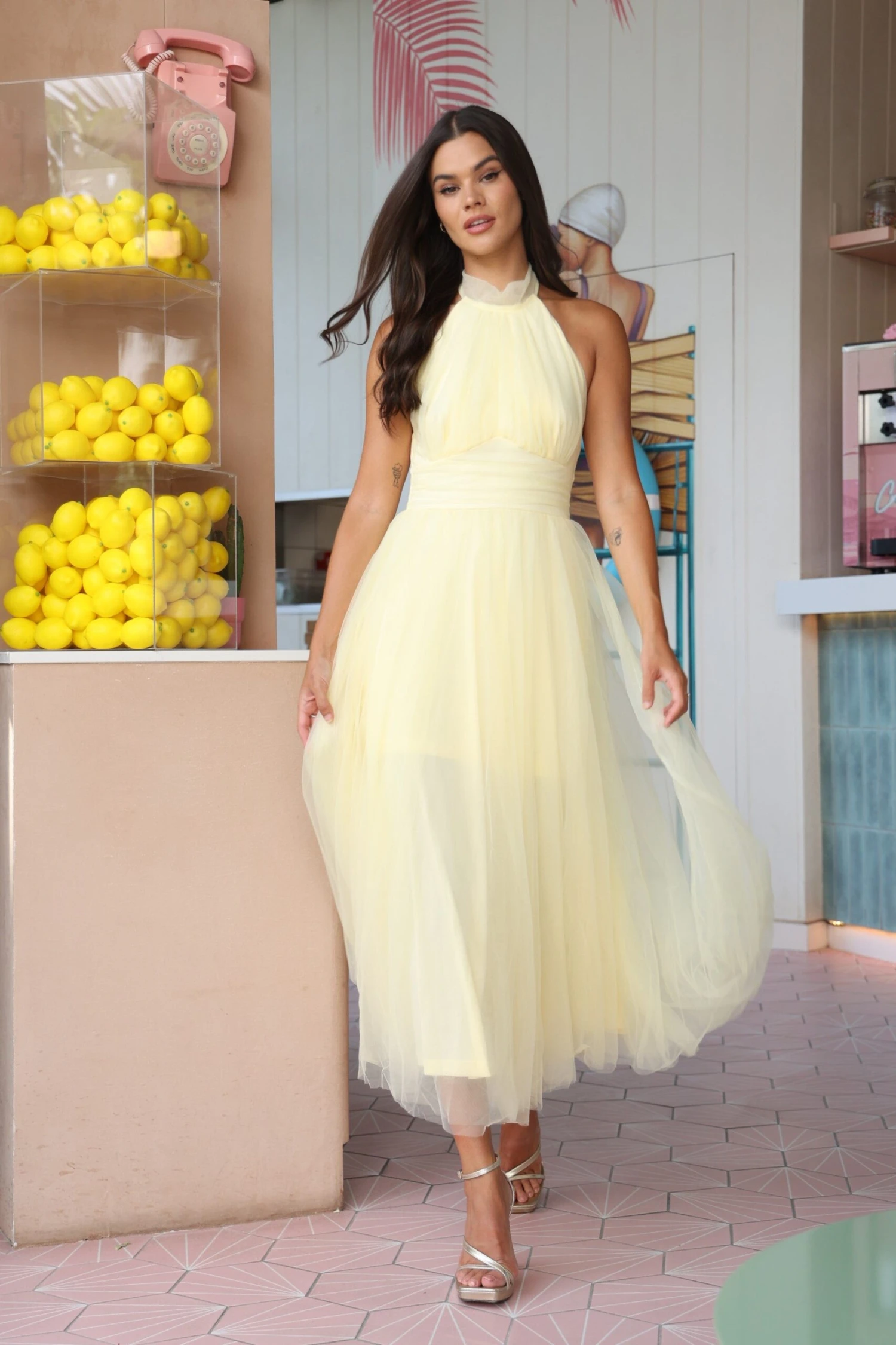 Vera Tulle Midi Dress In Butter Yellow 3 Vera Tulle Midi Dress In Butter Yellow - Image 3