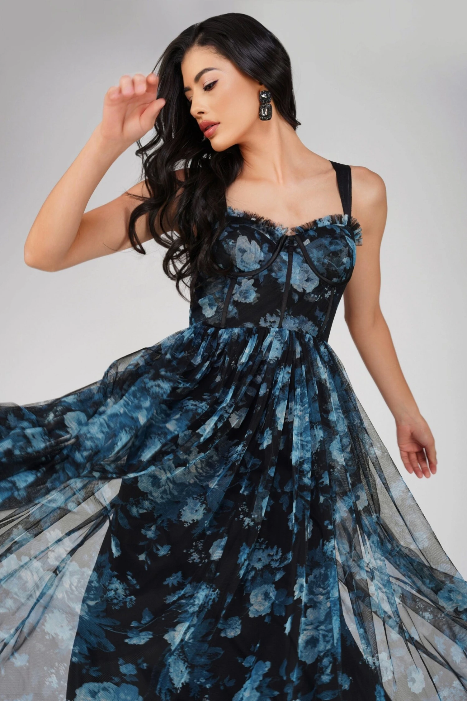 Dane Blue Floral Corset Midi Dress 1 Dane Blue Floral Corset Midi Dress
