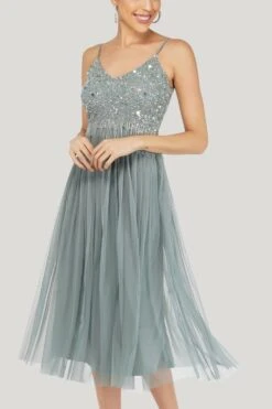 Riri Embellished Midi Dress In Teal