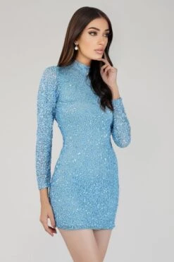 Mady Long Sleeve Sequin Mini Dress In Light Blue 6 Mady Long Sleeve Sequin Mini Dress In Light Blue -Laceand Beads 12 14 Copy