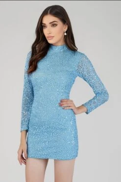 Mady Long Sleeve Sequin Mini Dress In Light Blue 7 Mady Long Sleeve Sequin Mini Dress In Light Blue -Laceand Beads 12 17 Copy