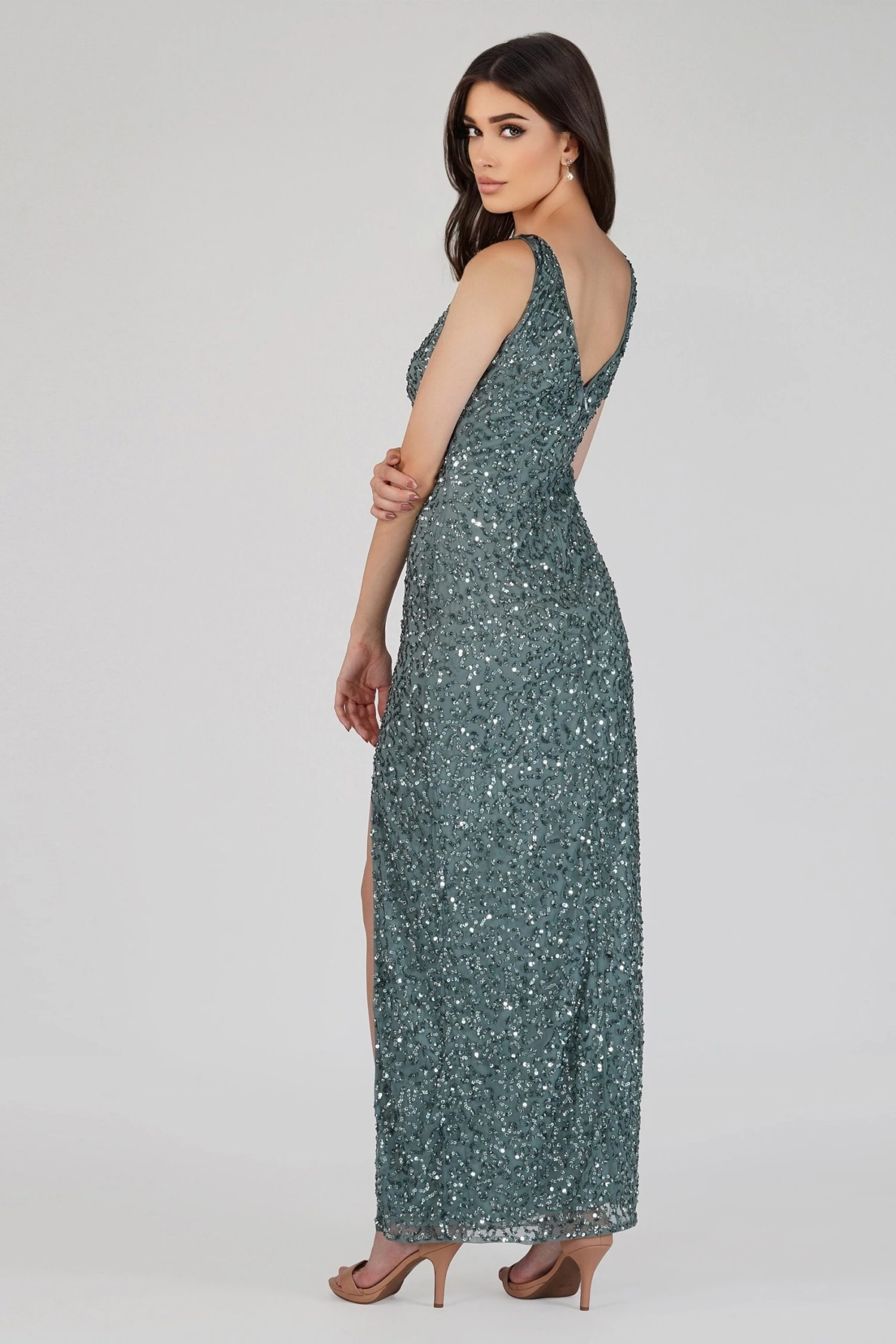 Greyson Teal Sequin Maxi Dress 4 Greyson Teal Sequin Maxi Dress - Image 4