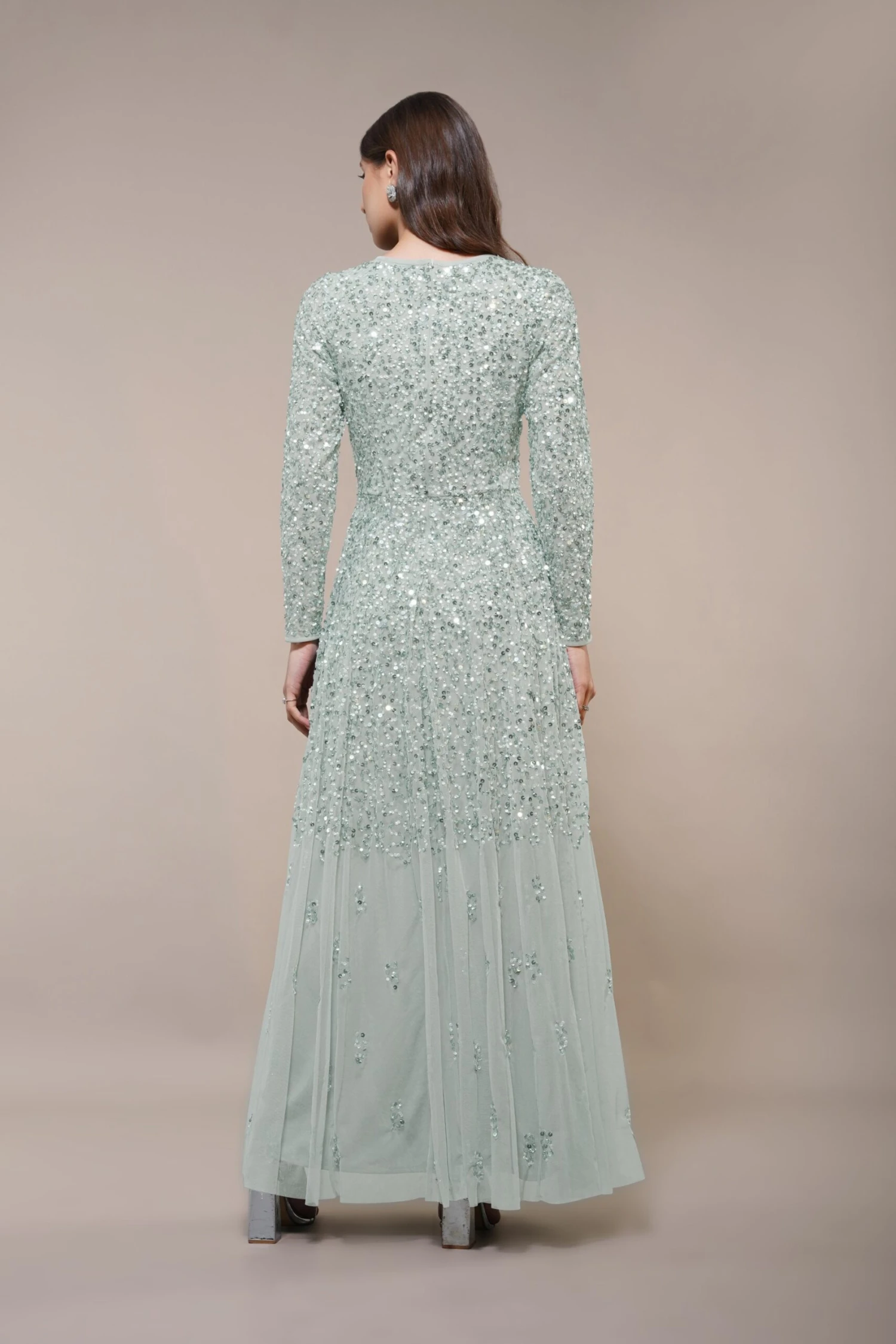 Sila Long Sleeve Embellished Maxi Dress In Sage Green 3 Sila Long Sleeve Embellished Maxi Dress In Sage Green - Image 3