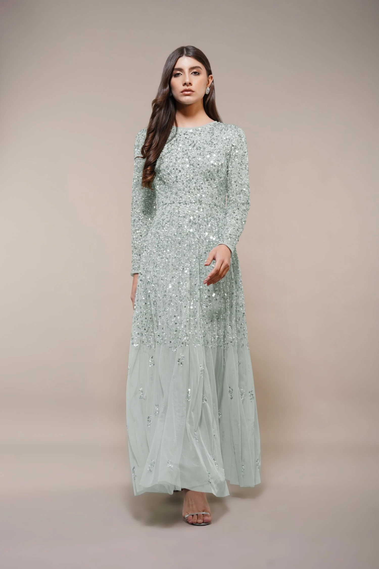 Sila Long Sleeve Embellished Maxi Dress In Sage Green 2 Sila Long Sleeve Embellished Maxi Dress In Sage Green - Image 2