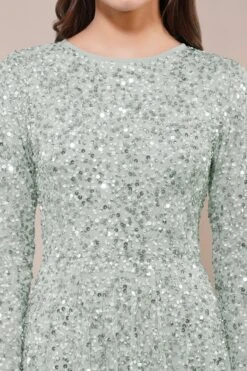 Sila Long Sleeve Embellished Maxi Dress In Sage Green 11 Sila Long Sleeve Embellished Maxi Dress In Sage Green -Laceand Beads 19 6 1