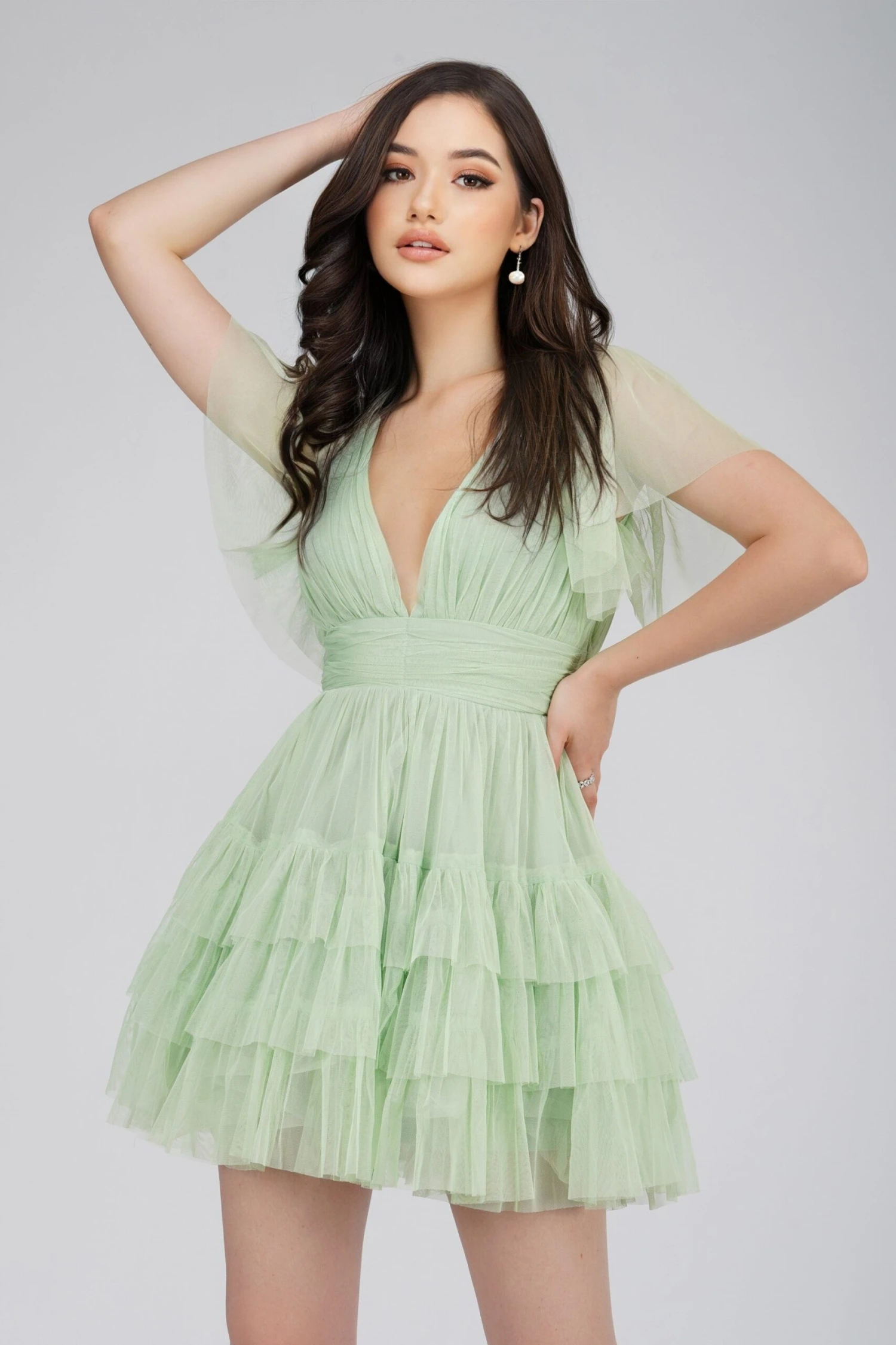 Madison Sage Green Tulle Mini Dress 1 Madison Sage Green Tulle Mini Dress