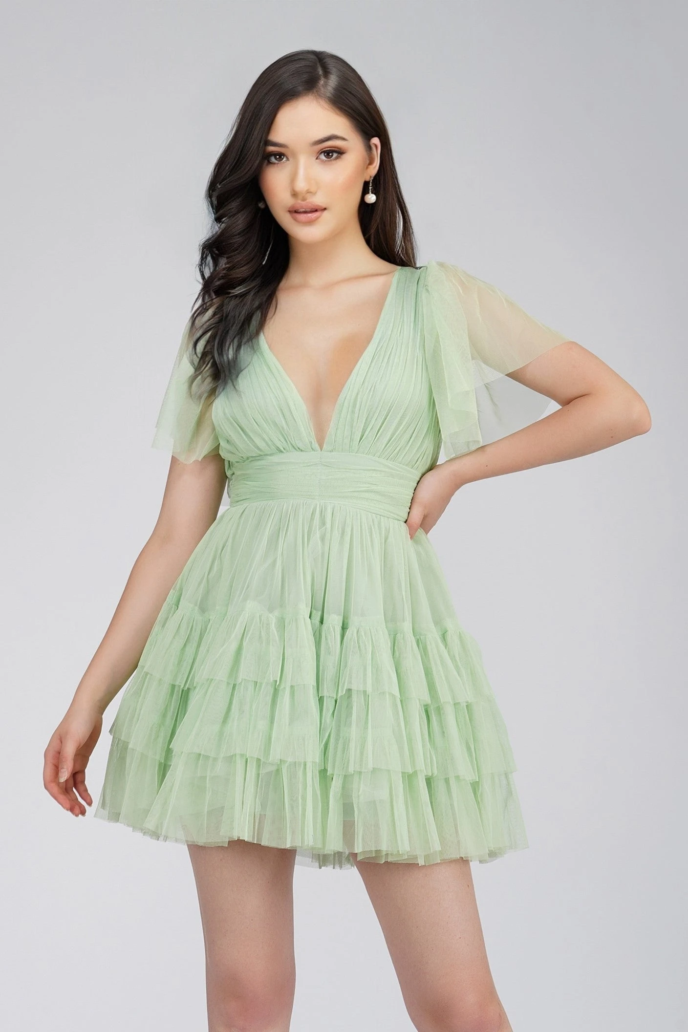 Madison Sage Green Tulle Mini Dress 6 Madison Sage Green Tulle Mini Dress - Image 6