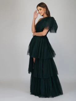 Rowan Emerald Green One Shoulder Tulle Gown 7 Rowan Emerald Green One Shoulder Tulle Gown -Laceand Beads 1 36 Copy