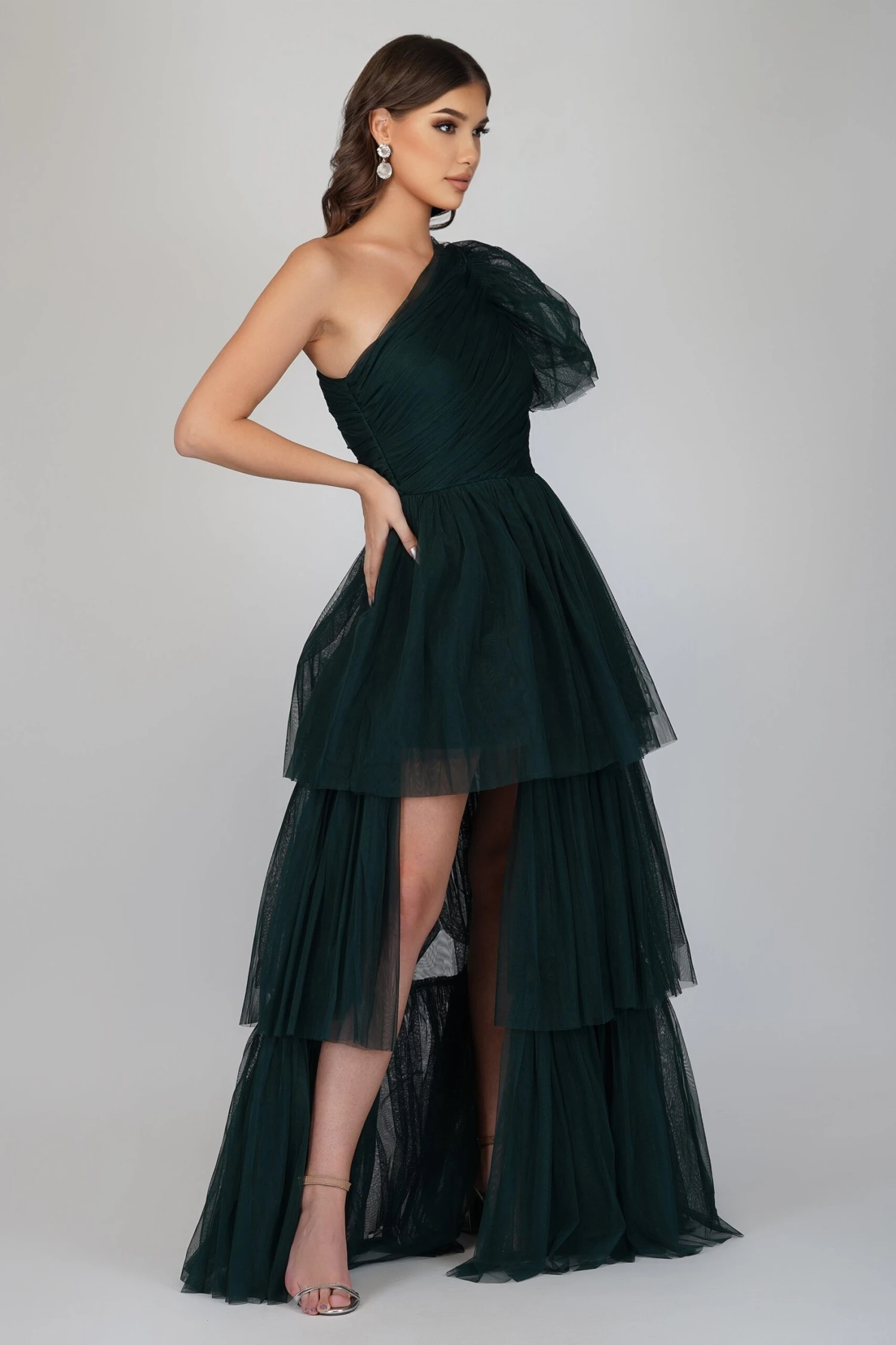 Rowan Emerald Green One Shoulder Tulle Gown 2 Rowan Emerald Green One Shoulder Tulle Gown - Image 2