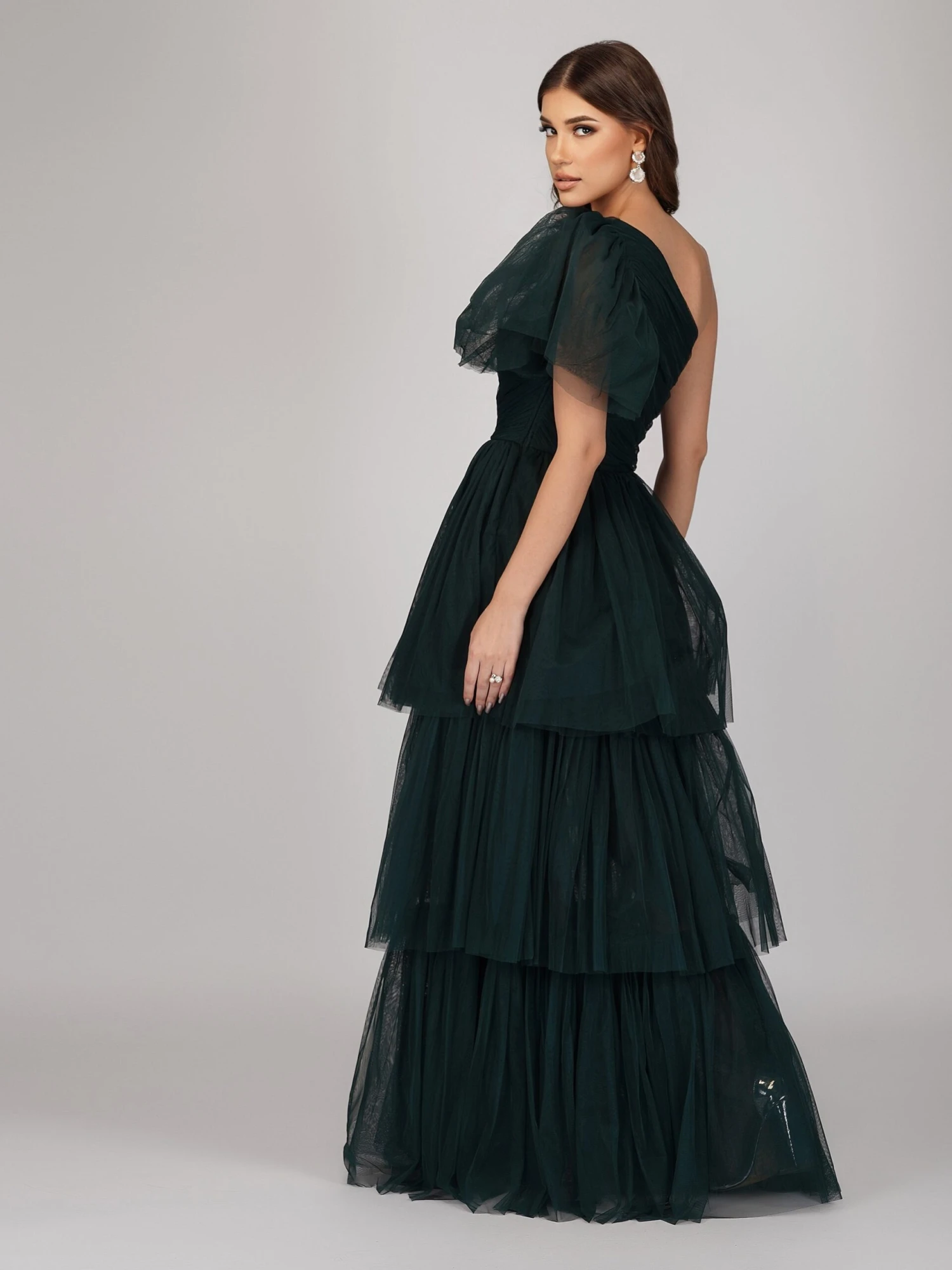 Rowan Emerald Green One Shoulder Tulle Gown 4 Rowan Emerald Green One Shoulder Tulle Gown - Image 4