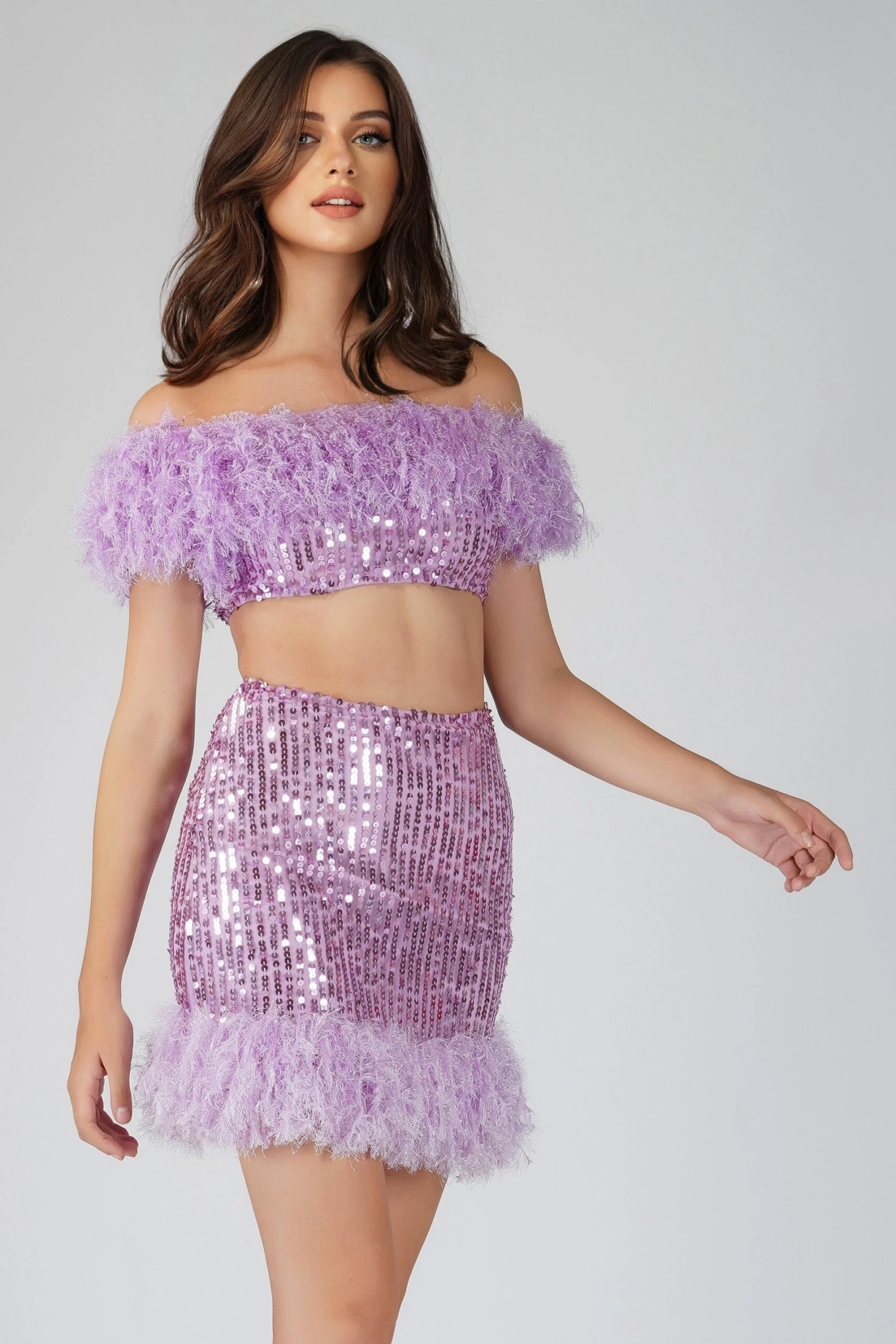 Zuri Sequin Lilac Feather Skirt 2 Zuri Sequin Lilac Feather Skirt - Image 2