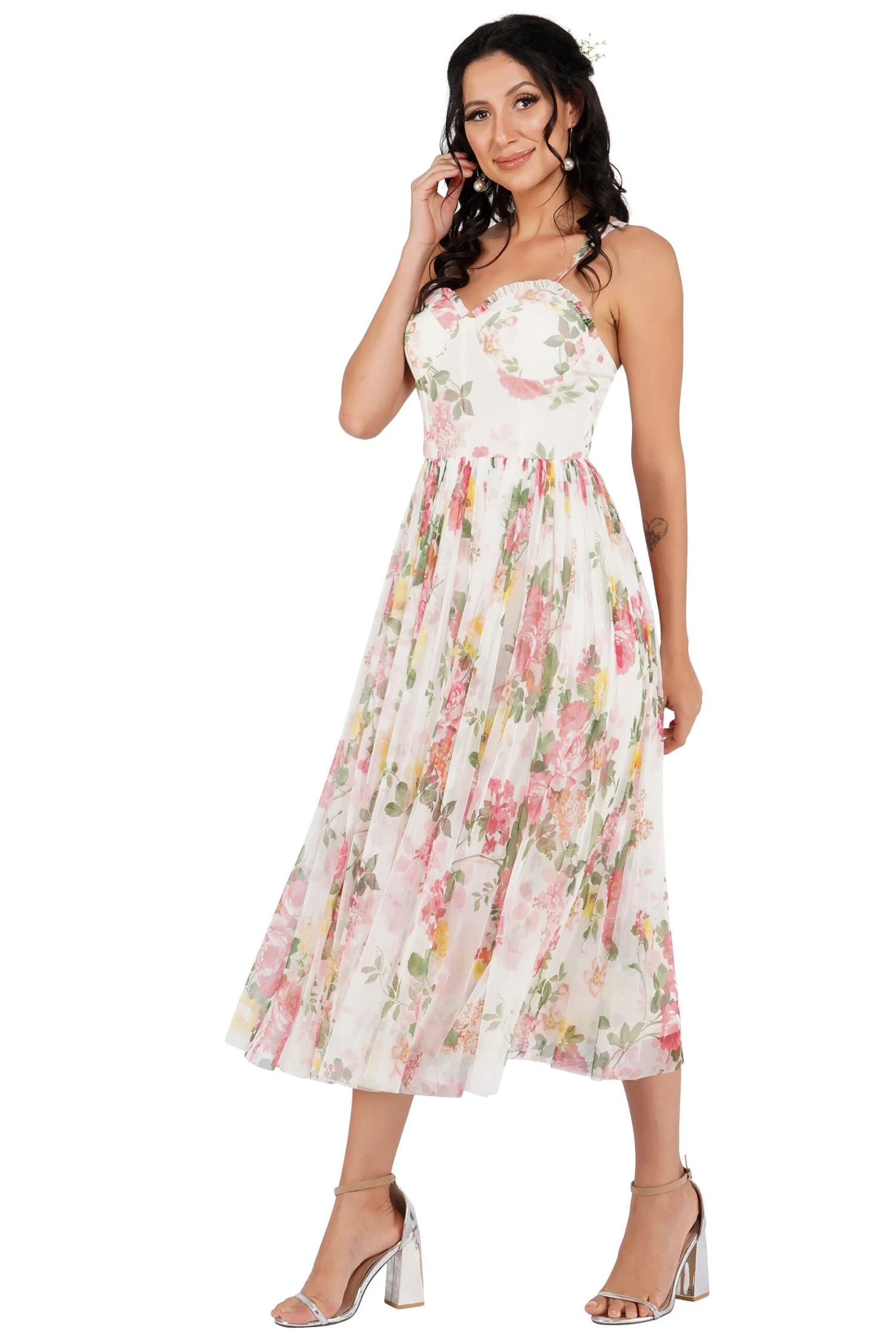 Dane Floral Tulle Corset Midi Dress 3 Dane Floral Tulle Corset Midi Dress - Image 3