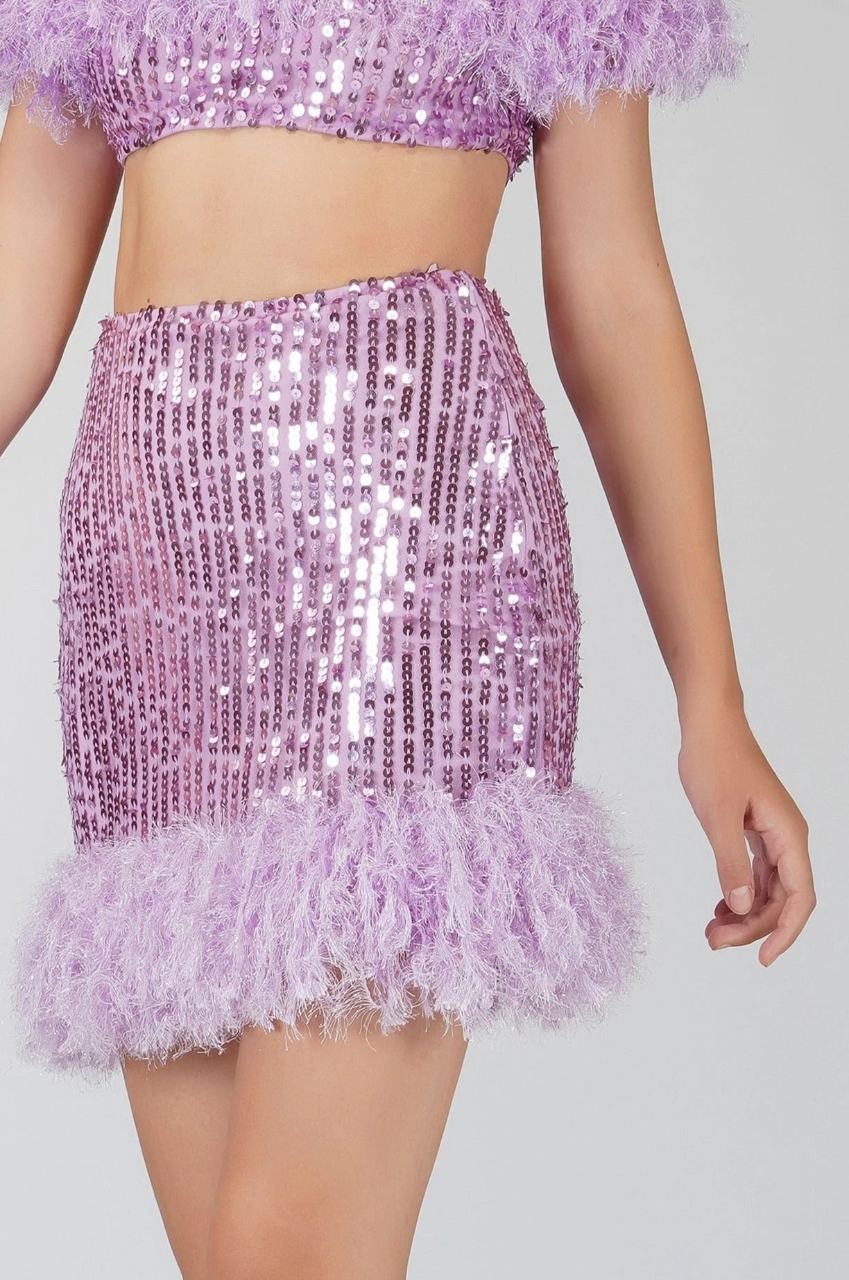 Zuri Sequin Lilac Feather Skirt 1 Zuri Sequin Lilac Feather Skirt