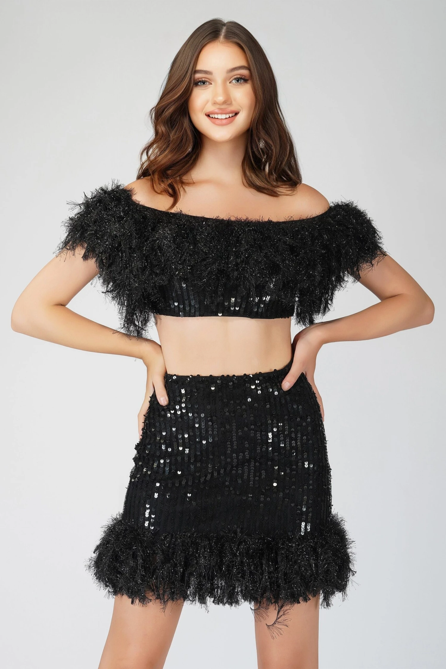 Zuri Sequin Black Feather Top 3 Zuri Sequin Black Feather Top - Image 3