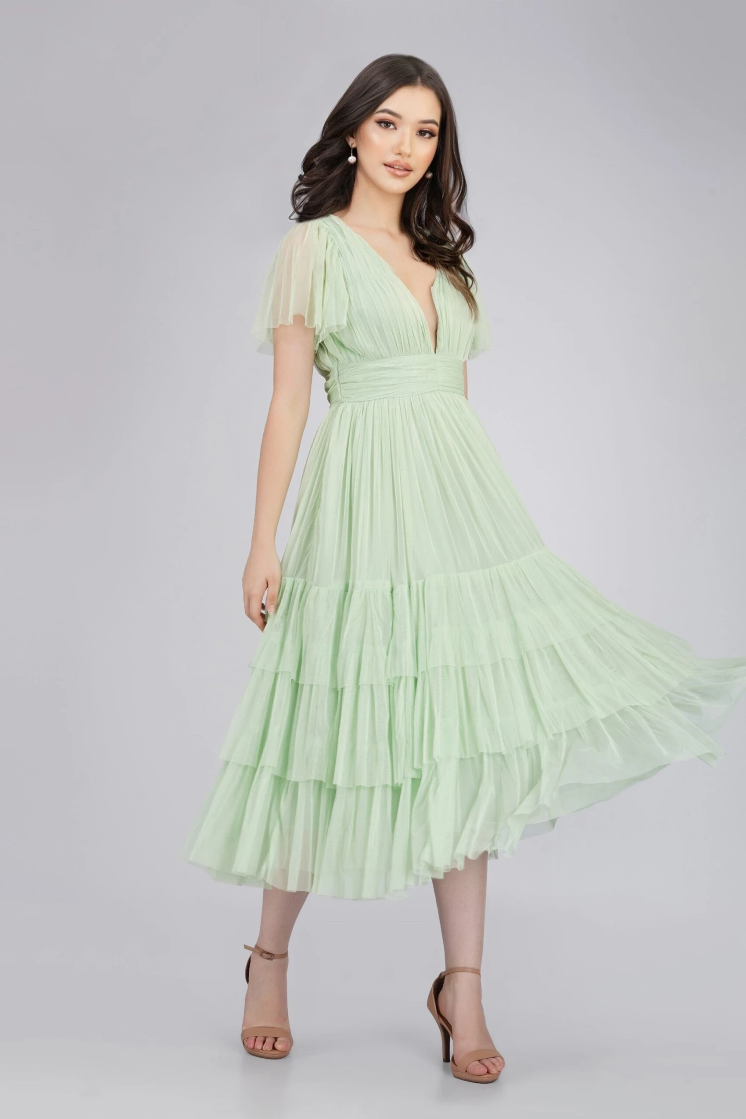 Madison Sage Green Tulle Bridesmaid Midi Dress 1 Madison Sage Green Tulle Bridesmaid Midi Dress
