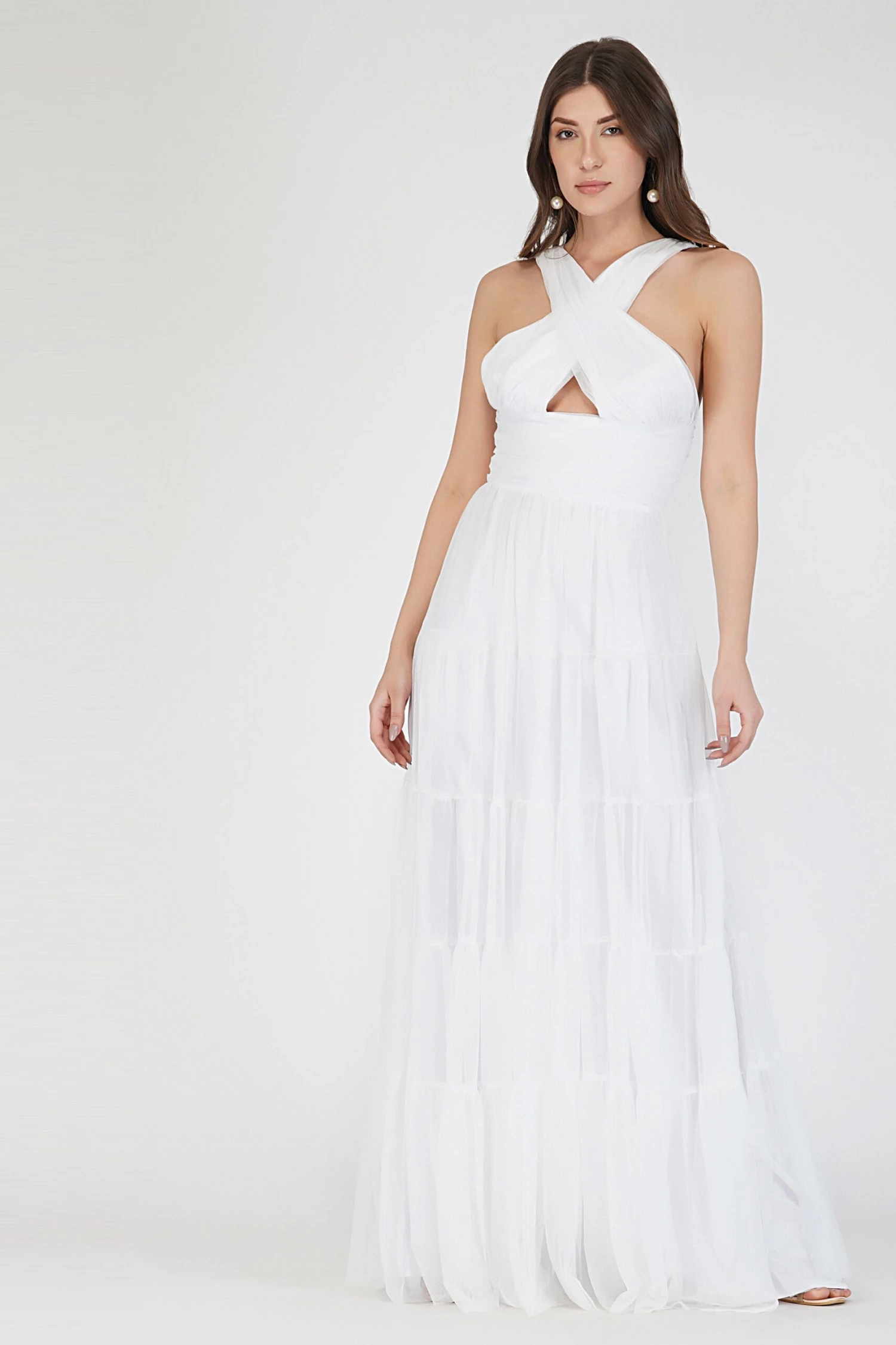 Dreamy White Crisscross Front Maxi Dress 5 Dreamy White Crisscross Front Maxi Dress - Image 5