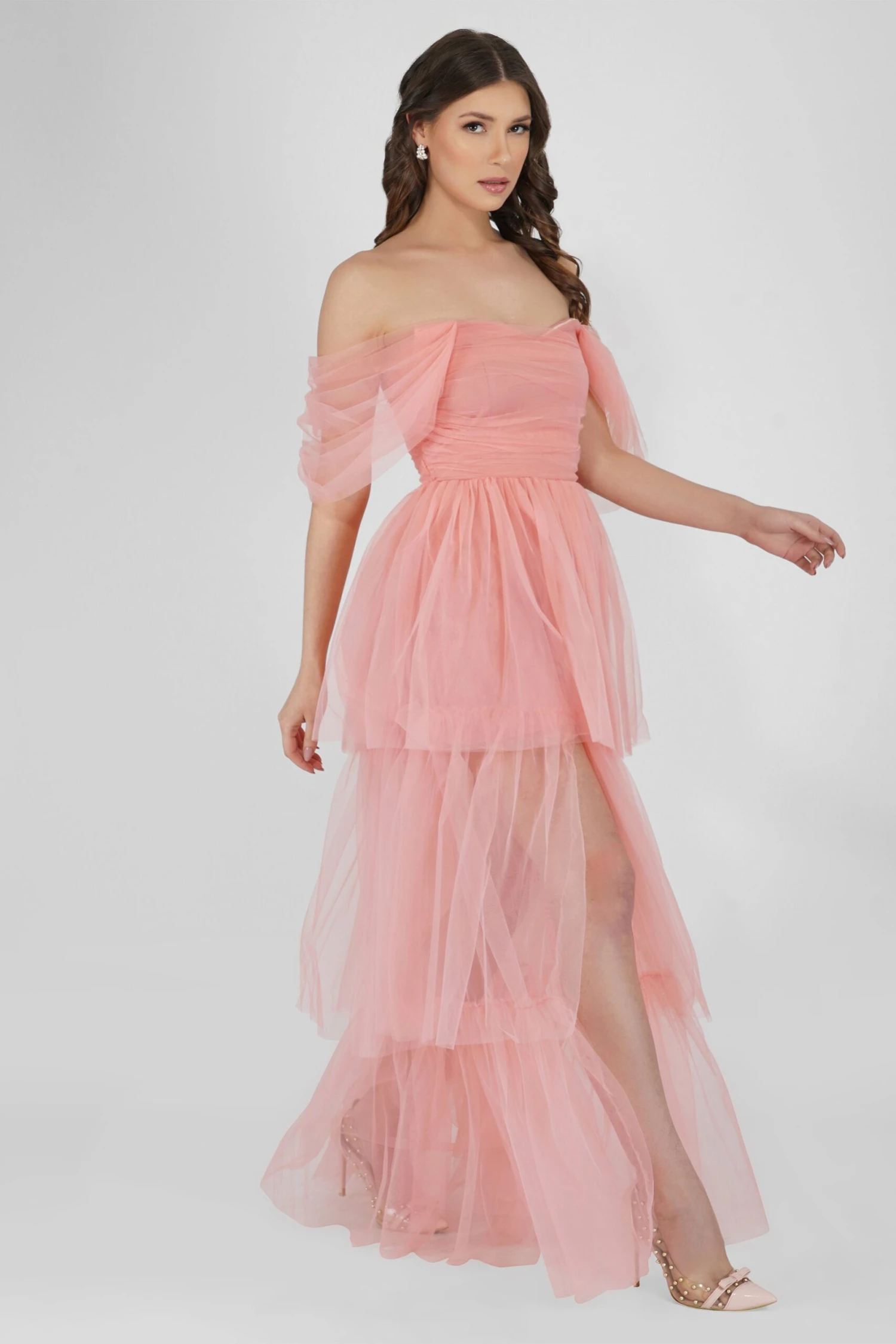 Sydney Tulle Maxi Dress In Coral Pink 5 Sydney Tulle Maxi Dress In Coral Pink - Image 5