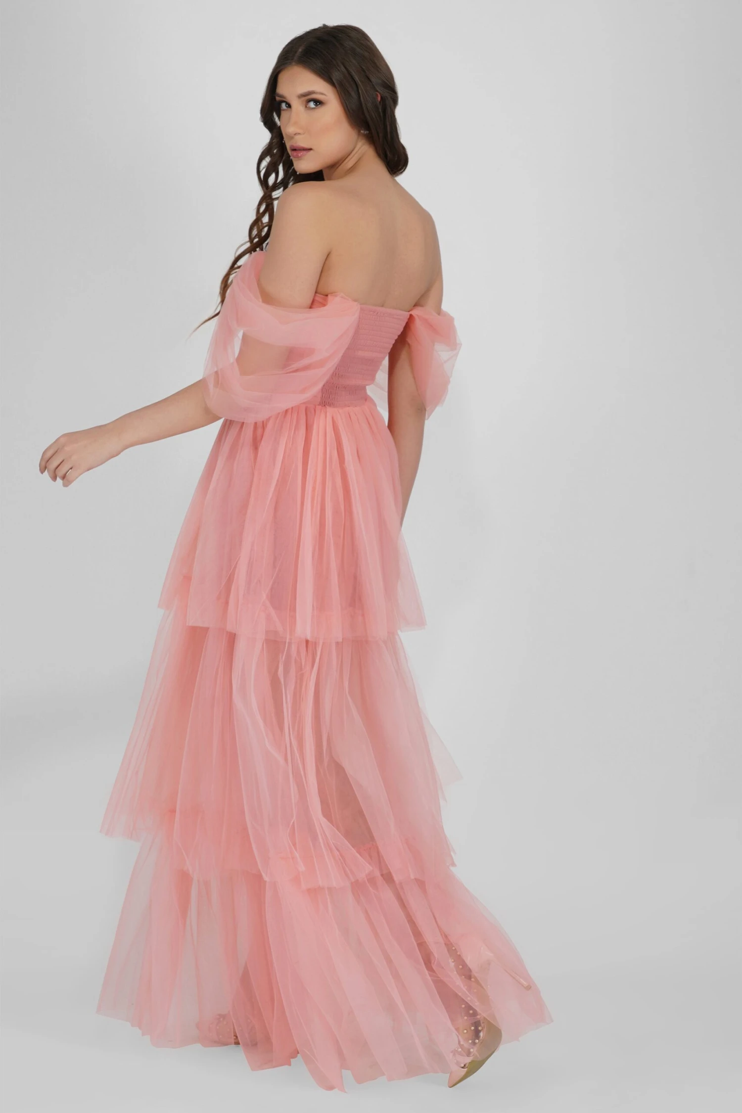 Sydney Tulle Maxi Dress In Coral Pink 3 Sydney Tulle Maxi Dress In Coral Pink - Image 3