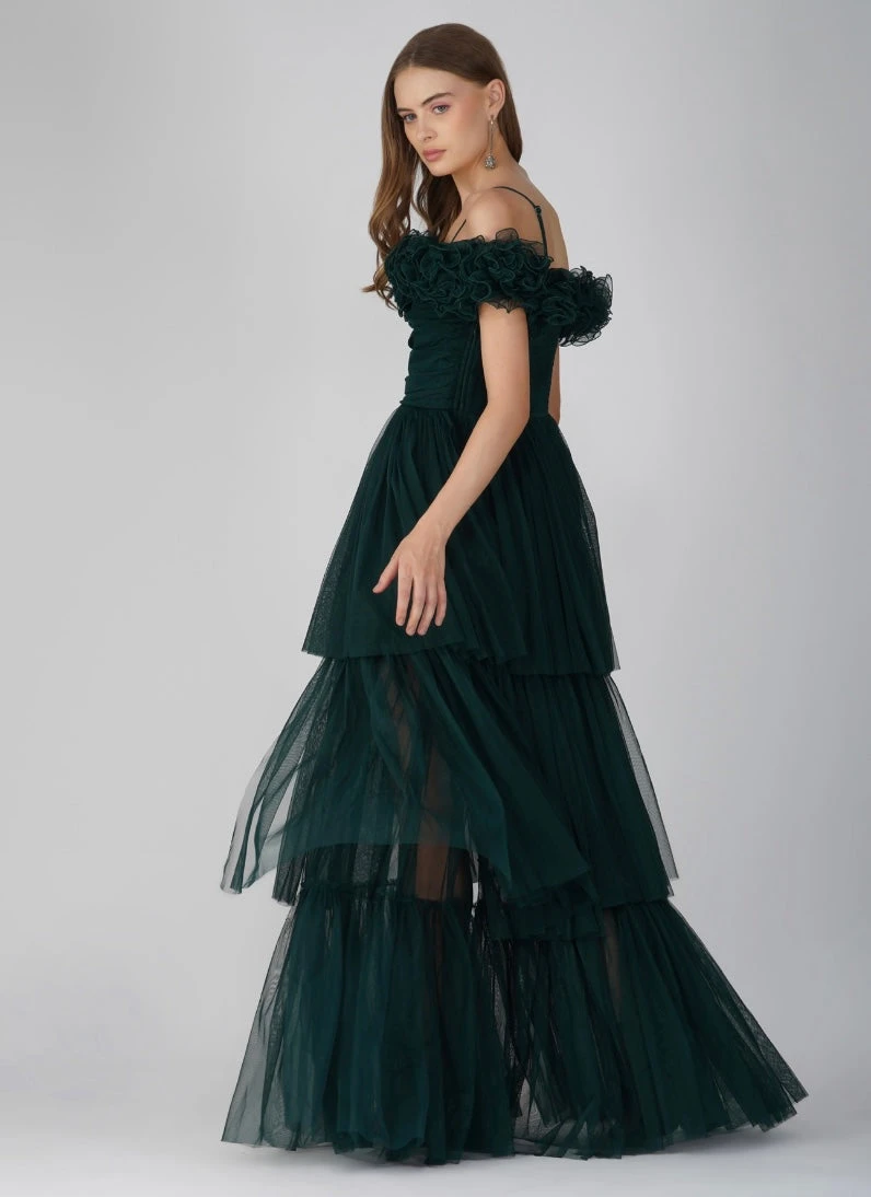 Sandy Tulle Maxi Dress In Emerald Green 3 Sandy Tulle Maxi Dress In Emerald Green - Image 3