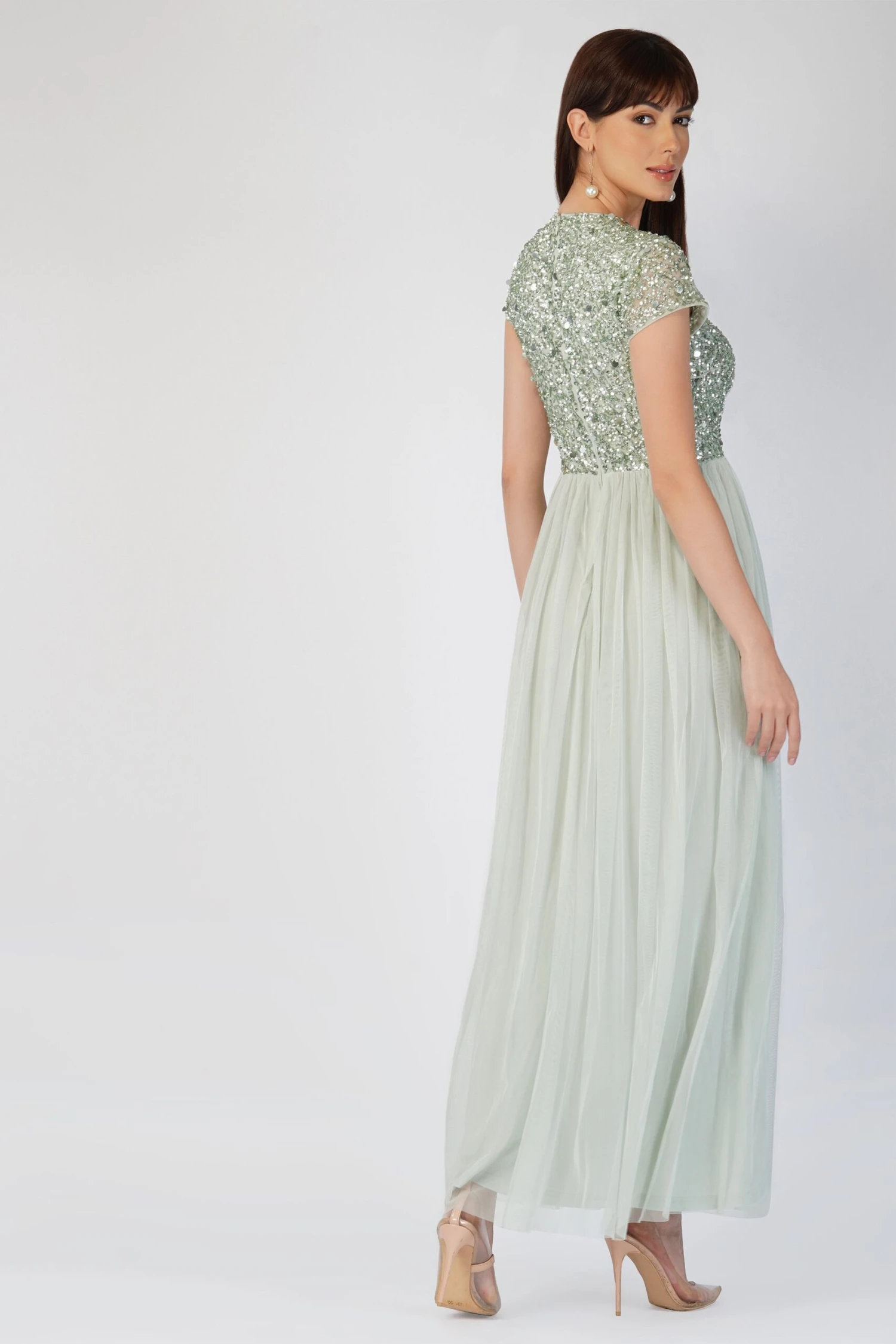 Picasso Short Sleeve Sage Green Embellished Dress 2 Picasso Short Sleeve Sage Green Embellished Dress - Image 2