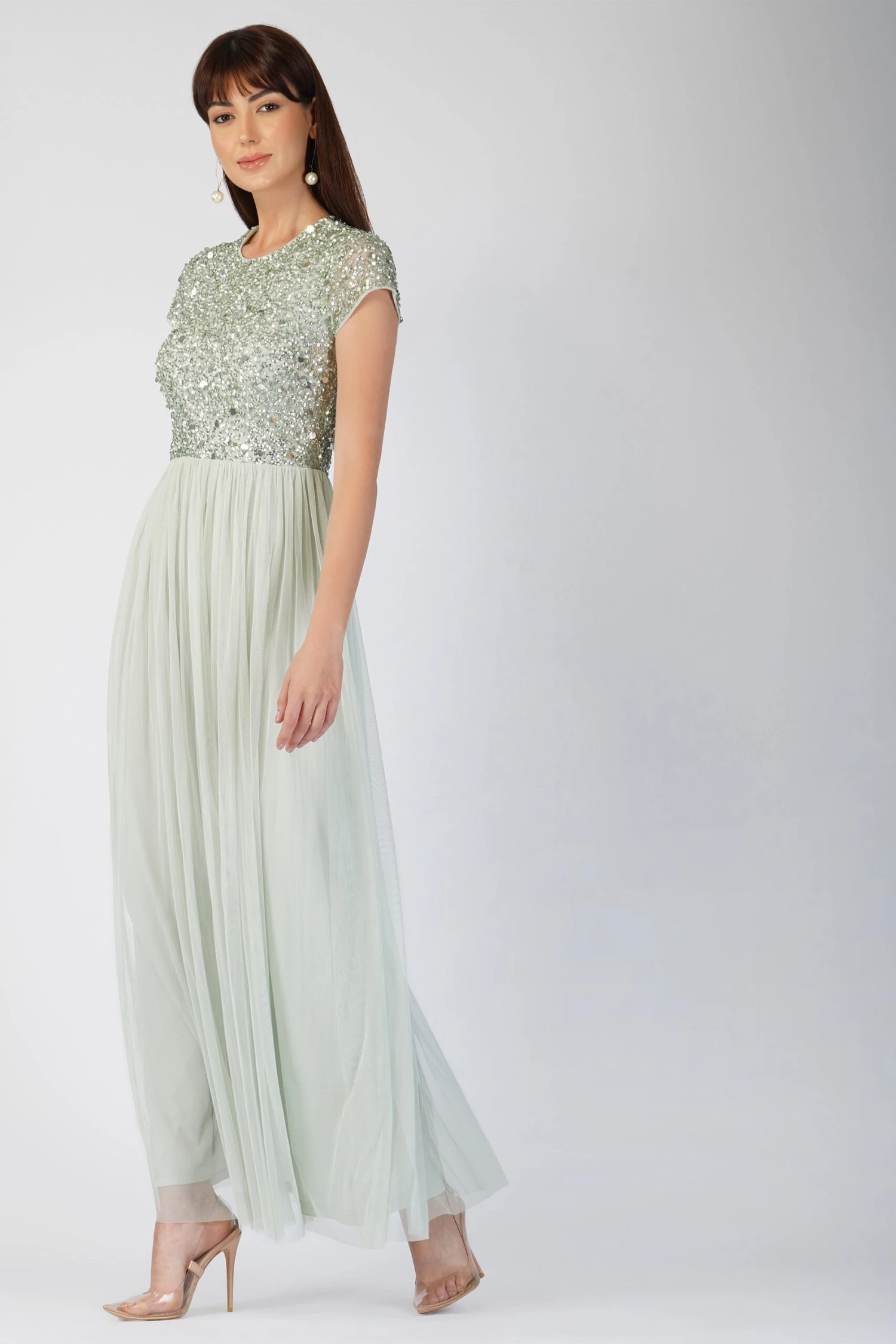 Picasso Short Sleeve Sage Green Embellished Dress 4 Picasso Short Sleeve Sage Green Embellished Dress - Image 4