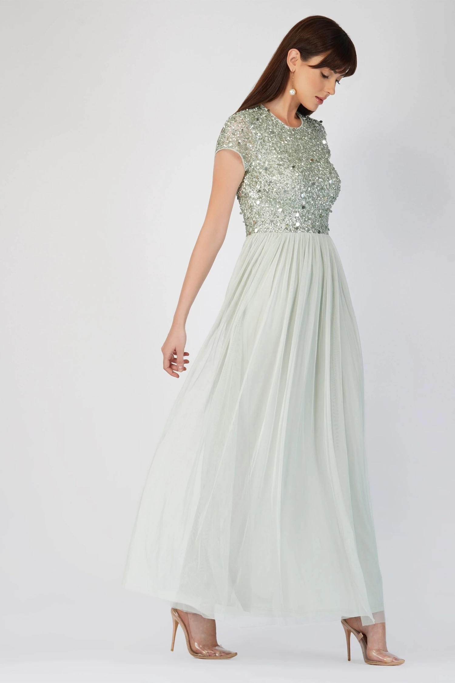 Picasso Short Sleeve Sage Green Embellished Dress 1 Picasso Short Sleeve Sage Green Embellished Dress