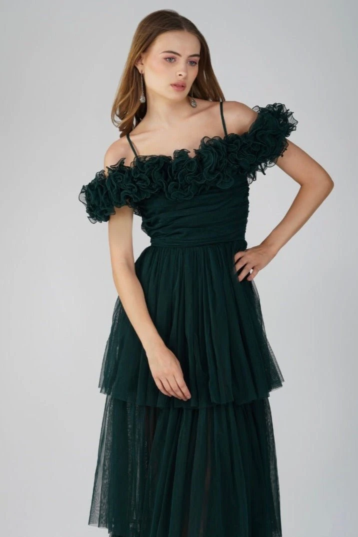 Sandy Tulle Maxi Dress In Emerald Green 2 Sandy Tulle Maxi Dress In Emerald Green - Image 2