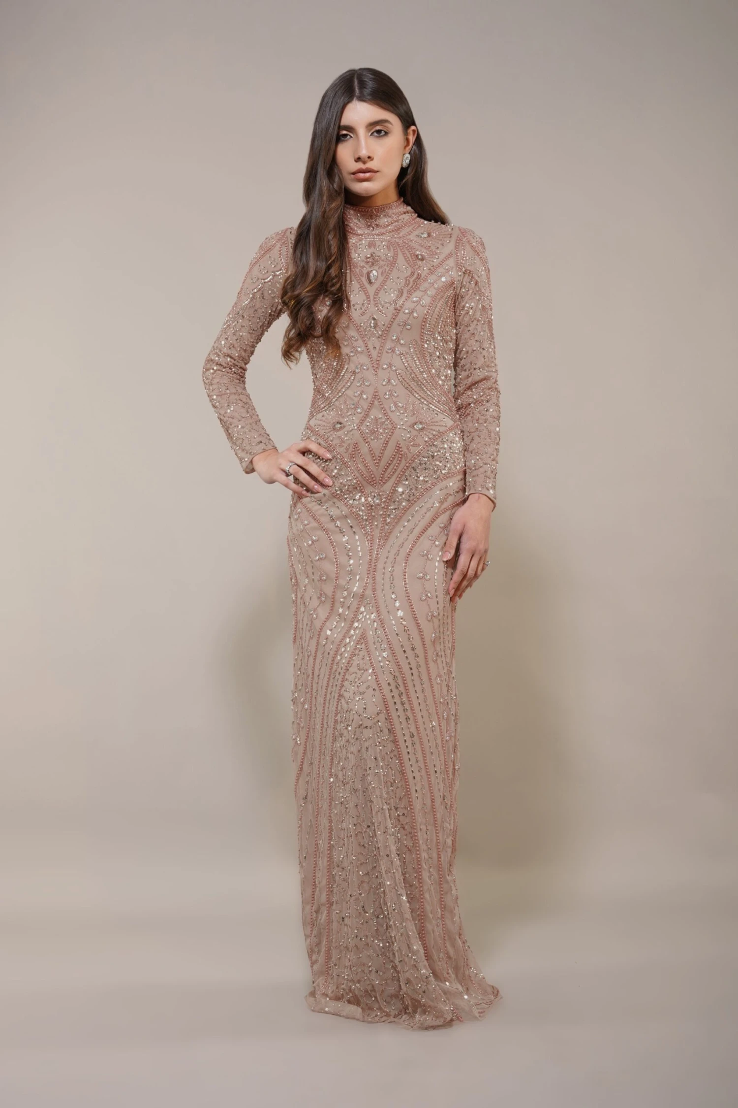 Lotus Embellished Maxi Dress In Taupe 4 Lotus Embellished Maxi Dress In Taupe - Image 4