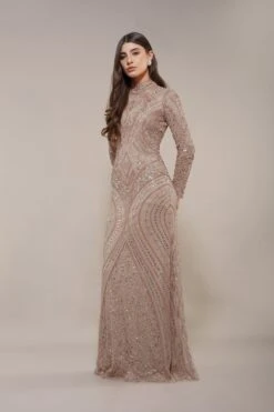 Lotus Embellished Maxi Dress In Taupe