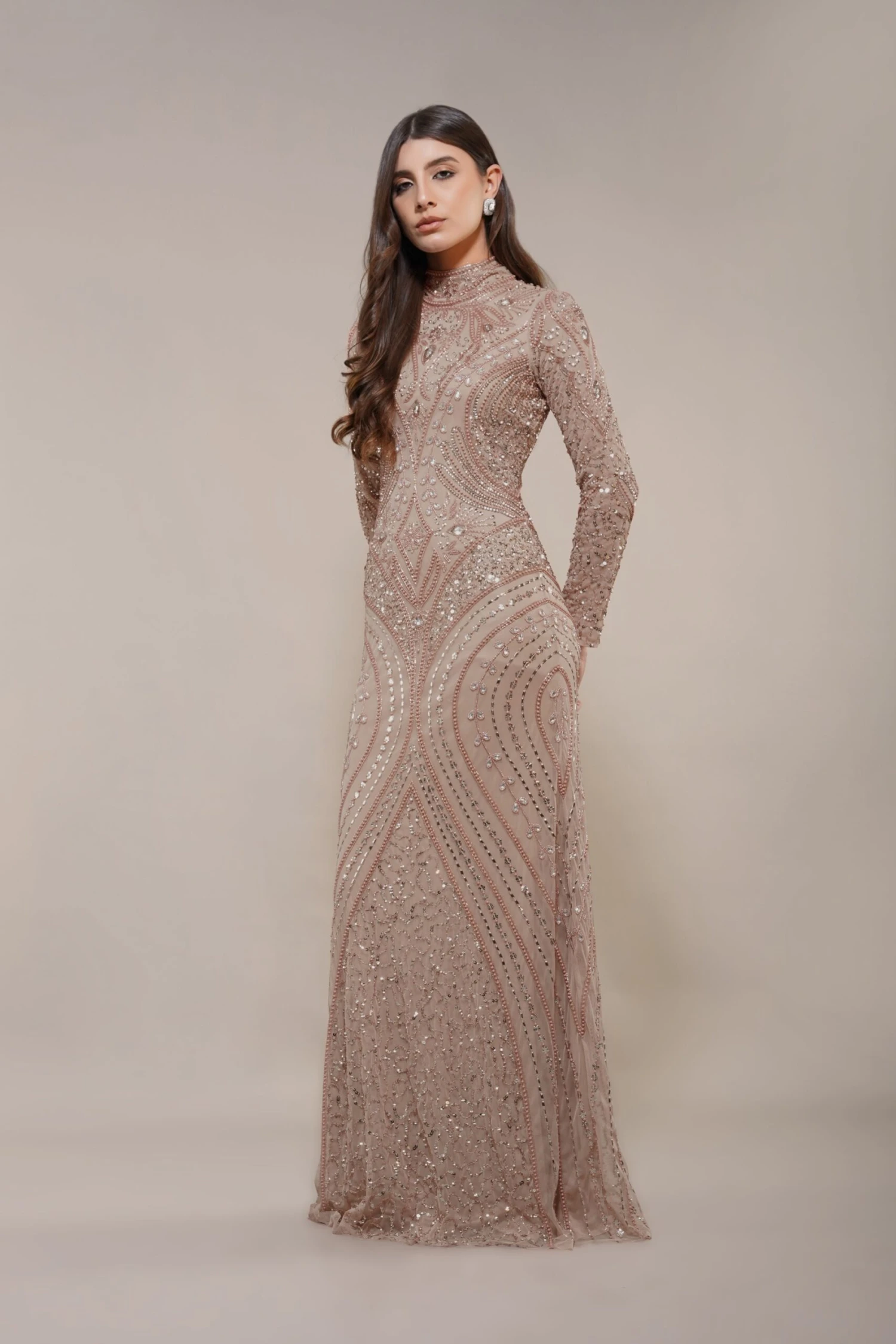 Lotus Embellished Maxi Dress In Taupe 1 Lotus Embellished Maxi Dress In Taupe