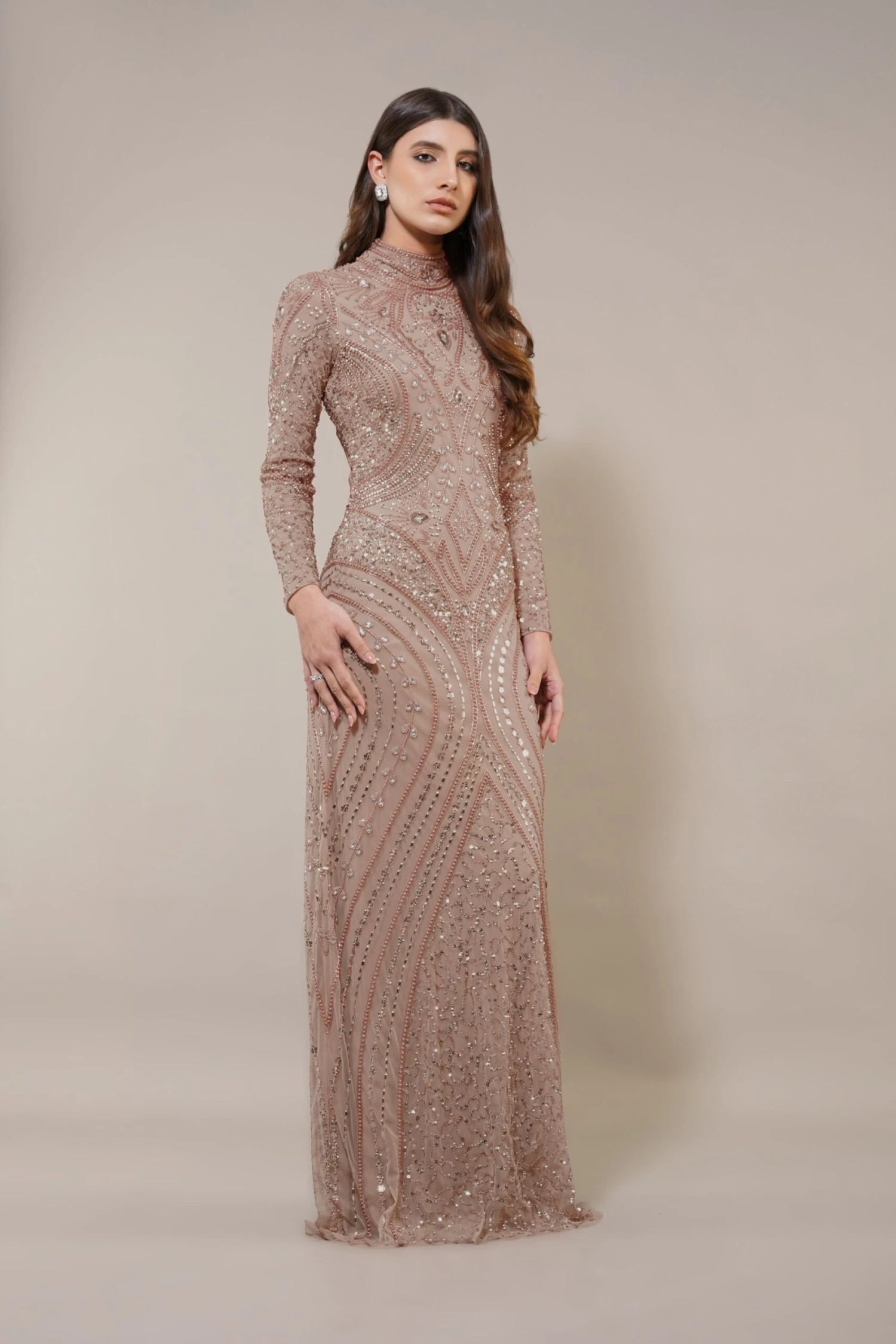 Lotus Embellished Maxi Dress In Taupe 5 Lotus Embellished Maxi Dress In Taupe - Image 5