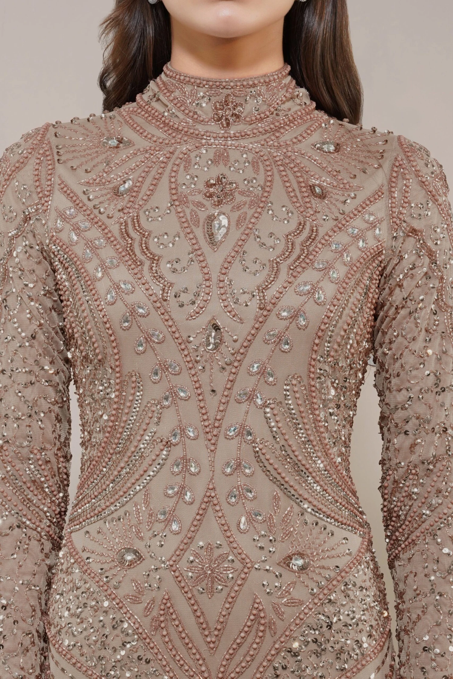 Lotus Embellished Maxi Dress In Taupe 2 Lotus Embellished Maxi Dress In Taupe - Image 2