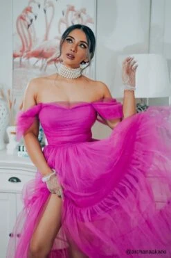 Sydney Off Shoulder Tulle Maxi Dress In Vivid Purple