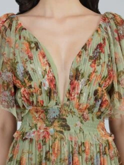 Exham Printed Tulle Maxi Dress In Green Floral -Laceand Beads 8 5 ef193245 b7da 4f2d b7c6 af094ef271e9