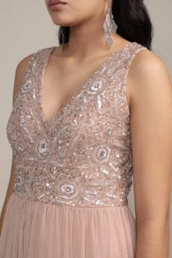 Addie Embellished Maxi Dress In Taupe -Laceand Beads Adeline Maxi in Taupe 11