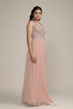 Addie Embellished Maxi Dress In Taupe -Laceand Beads Adeline Maxi in Taupe 6
