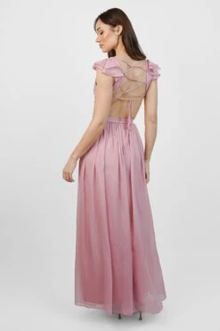 Adeline Metallic Chiffon Maxi Dress In Baby Pink 13 Adeline Metallic Chiffon Maxi Dress In Baby Pink -Laceand Beads Adelinerear