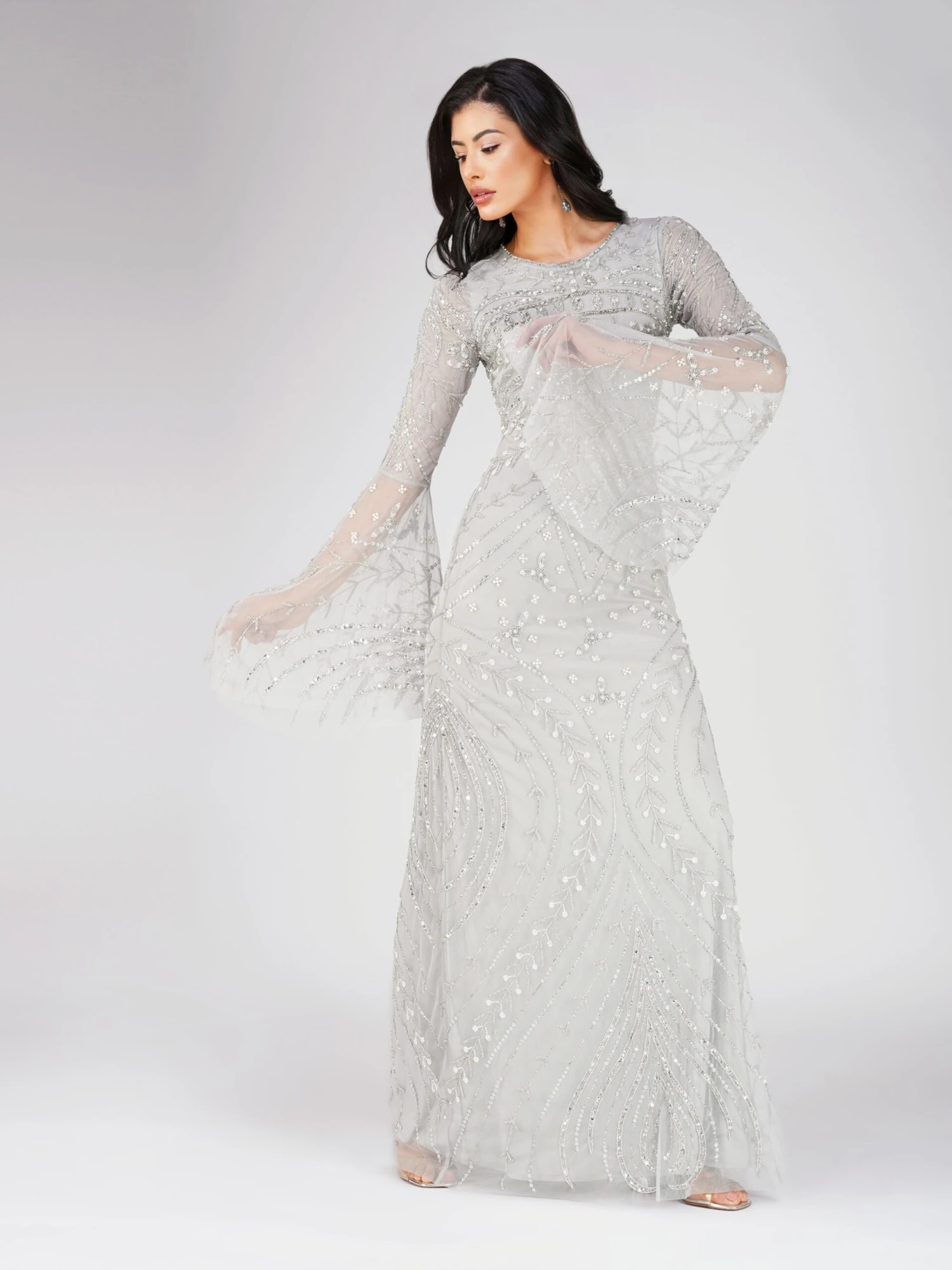 Aleena Embellished Maxi Dress In Silver 3 Aleena Embellished Maxi Dress In Silver - Image 3