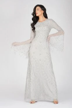 Aleena Embellished Maxi Dress In Silver