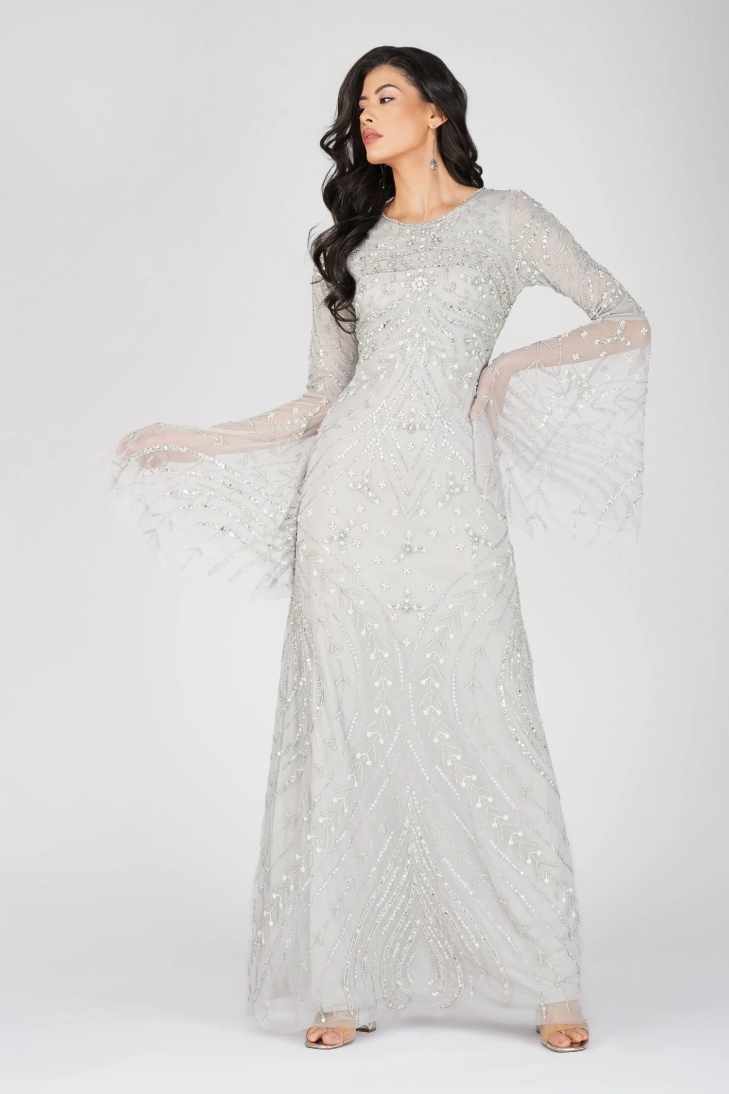 Aleena Embellished Maxi Dress In Silver 1 Aleena Embellished Maxi Dress In Silver