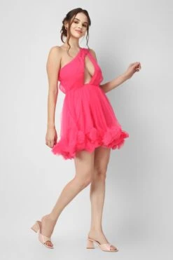 Aurelia Pink Pom Pom Mini Dress -Laceand Beads AureliaMiniinPink 6