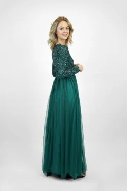 Belle Emerald Green Long Sleeve Bridesmaid Dress -Laceand Beads BelleGreen 3