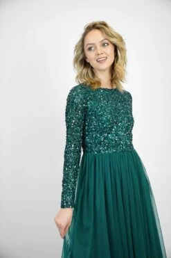 Belle Emerald Green Long Sleeve Bridesmaid Dress -Laceand Beads BelleGreen 4