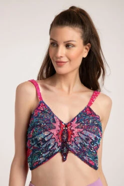 Butterfly Top In Multi Pink Sequin -Laceand Beads Butterflytop