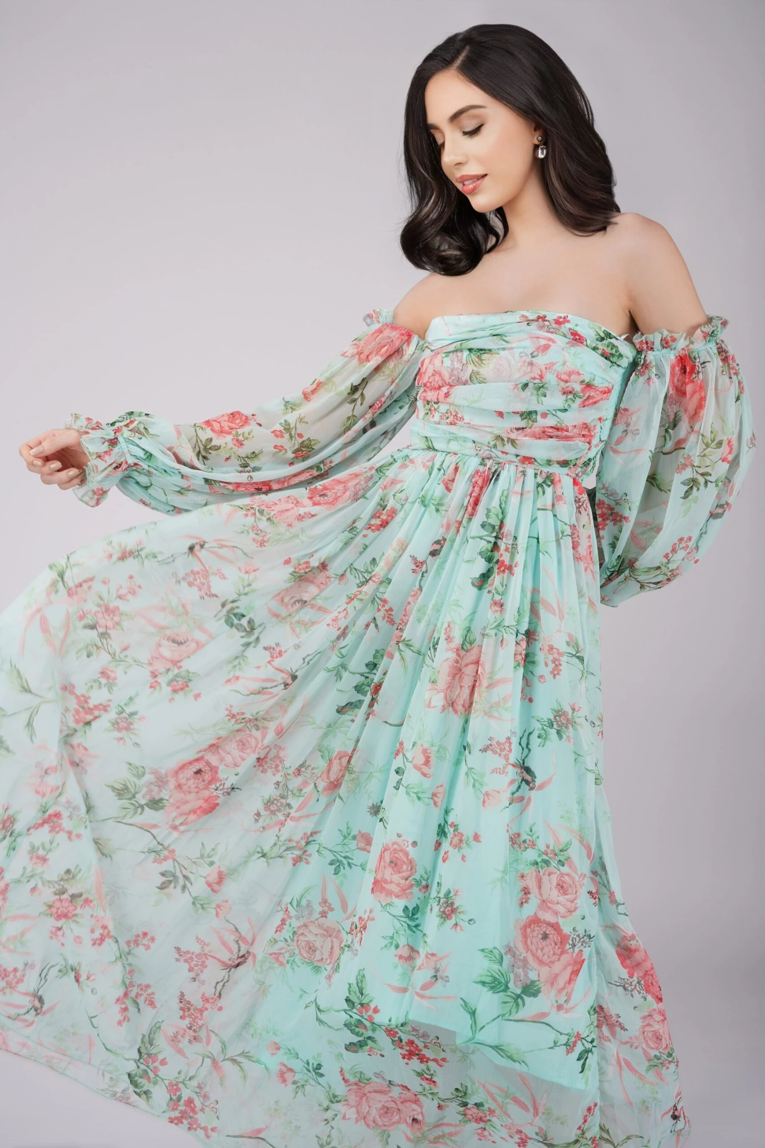 Lana Chiffon Printed Dress In Green 3 Lana Chiffon Printed Dress In Green - Image 3